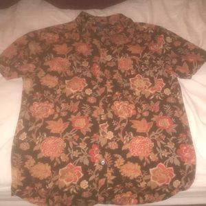 Black / red floral print button up